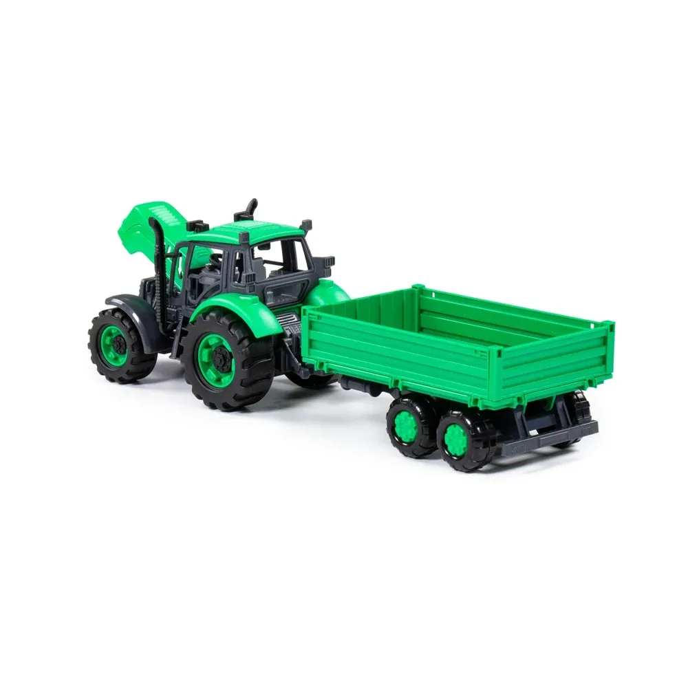 Tractor cu inerție și remorcă Progress, verde (în cutie), Polesie (91260)