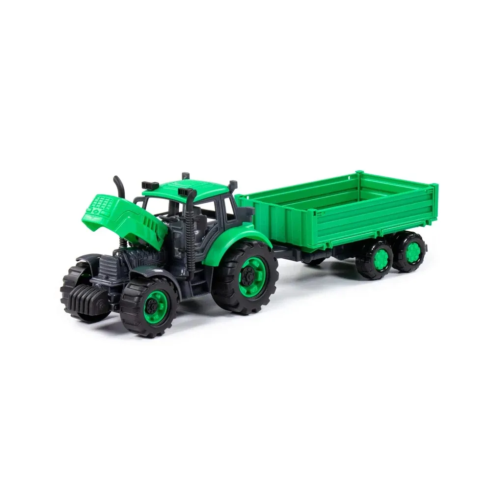 Tractor cu inerție și remorcă Progress, verde (în cutie), Polesie (91260)