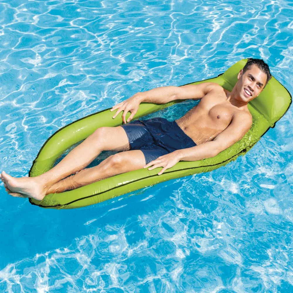 Saltea gonflabilă tip șezlong pentru apă, cu plasă și pernă, 178×94 cm, max. 100 kg, Intex (58836)