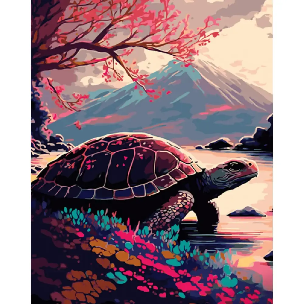 Pictură pe numere Broască țestoasă lângă munte, 40×50 cm, Strateg (GS914)