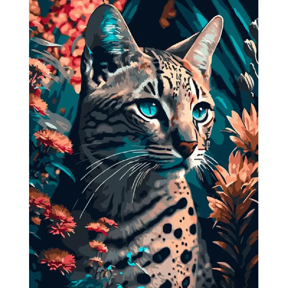 Pictură pe numere Pisică prădătoare, 40×50 cm, Strateg (GS905)