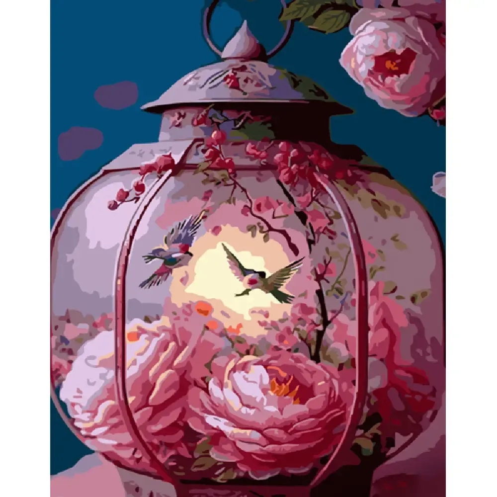 Pictură pe numere Lanternă orientală roz, 40×50 cm, Strateg (GS898)