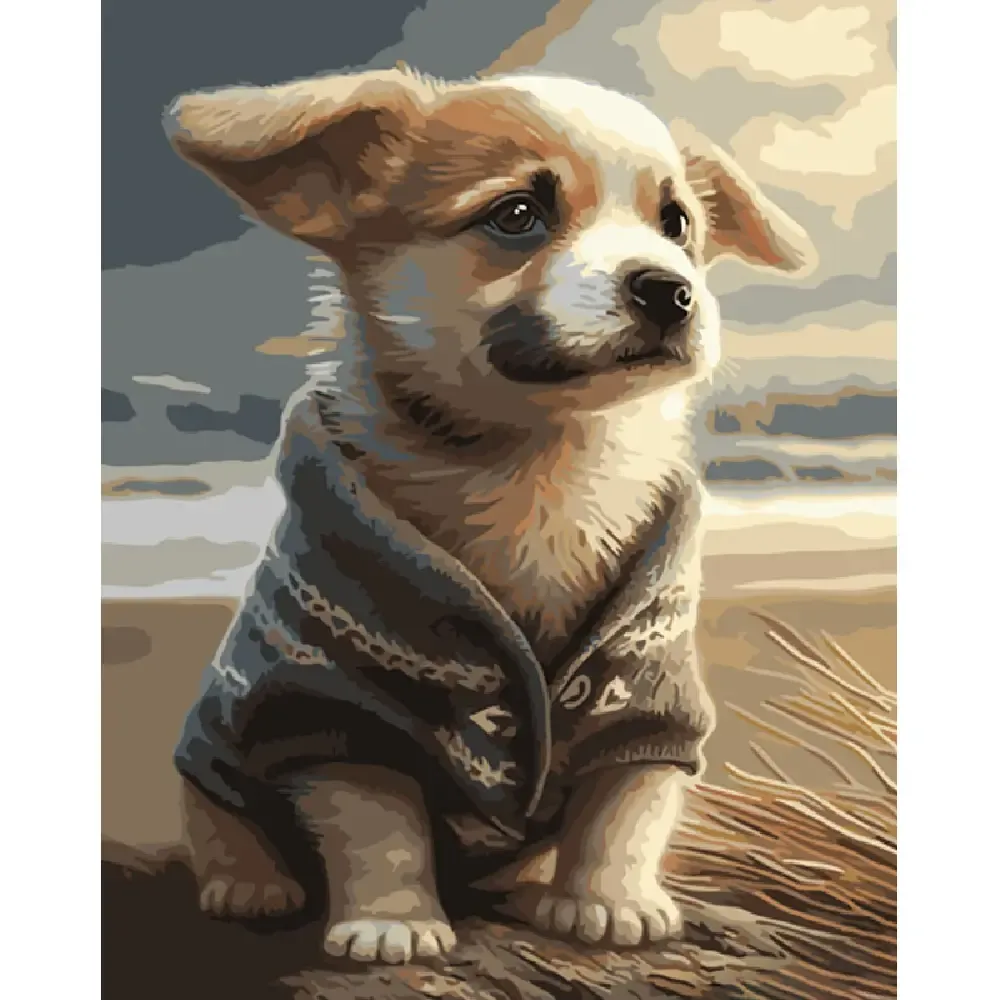 Pictură pe numere Cățeluș Corgi, 40×50 cm, Strateg (GS1257)