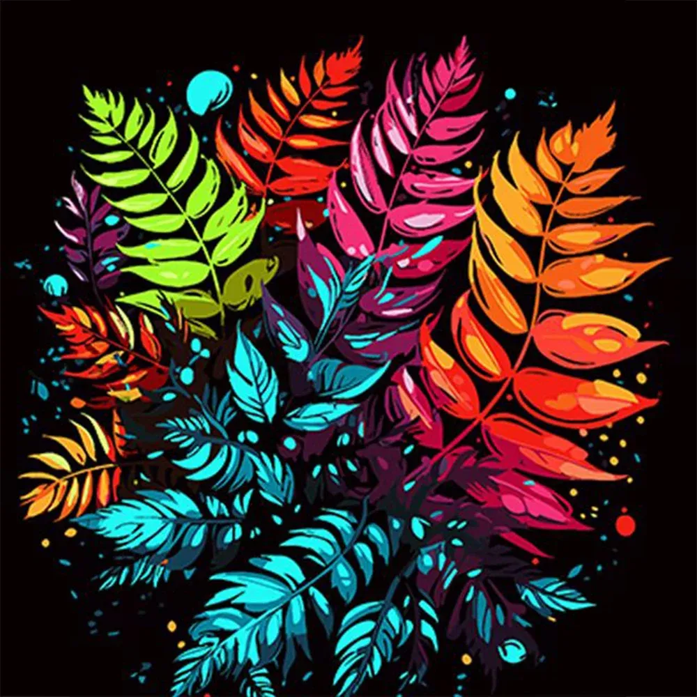 Pictură pe numere Frunze neon, 40×40 cm, Strateg (80064)