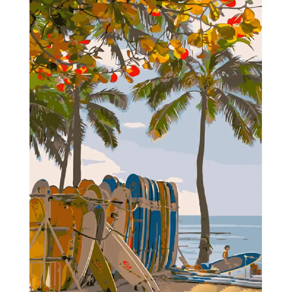 Pictură pe numere Surfing în Hawaii, 40×50 cm, Strateg (GS1278)