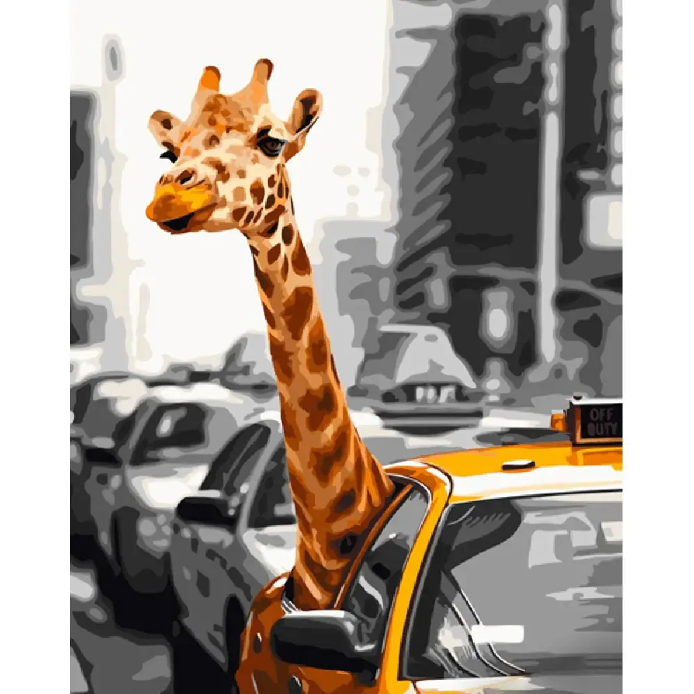 Pictură pe numere Girafă în oraș, 40×50 cm, Strateg (GS925)
