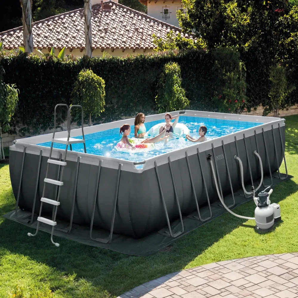 Scară pentru piscine cu înălțime până la 132 cm, 4 trepte, cu platformă, Intex (28067)
