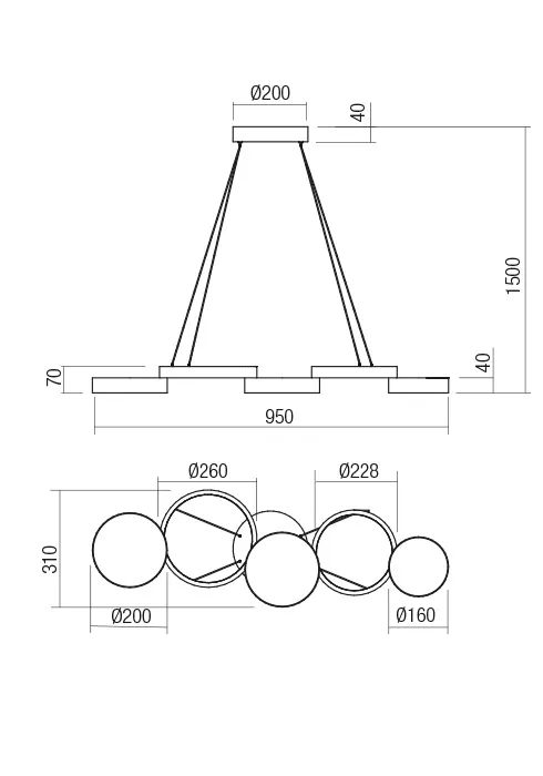 Suspensie Cronos LED 65 W 3000 K WH L950