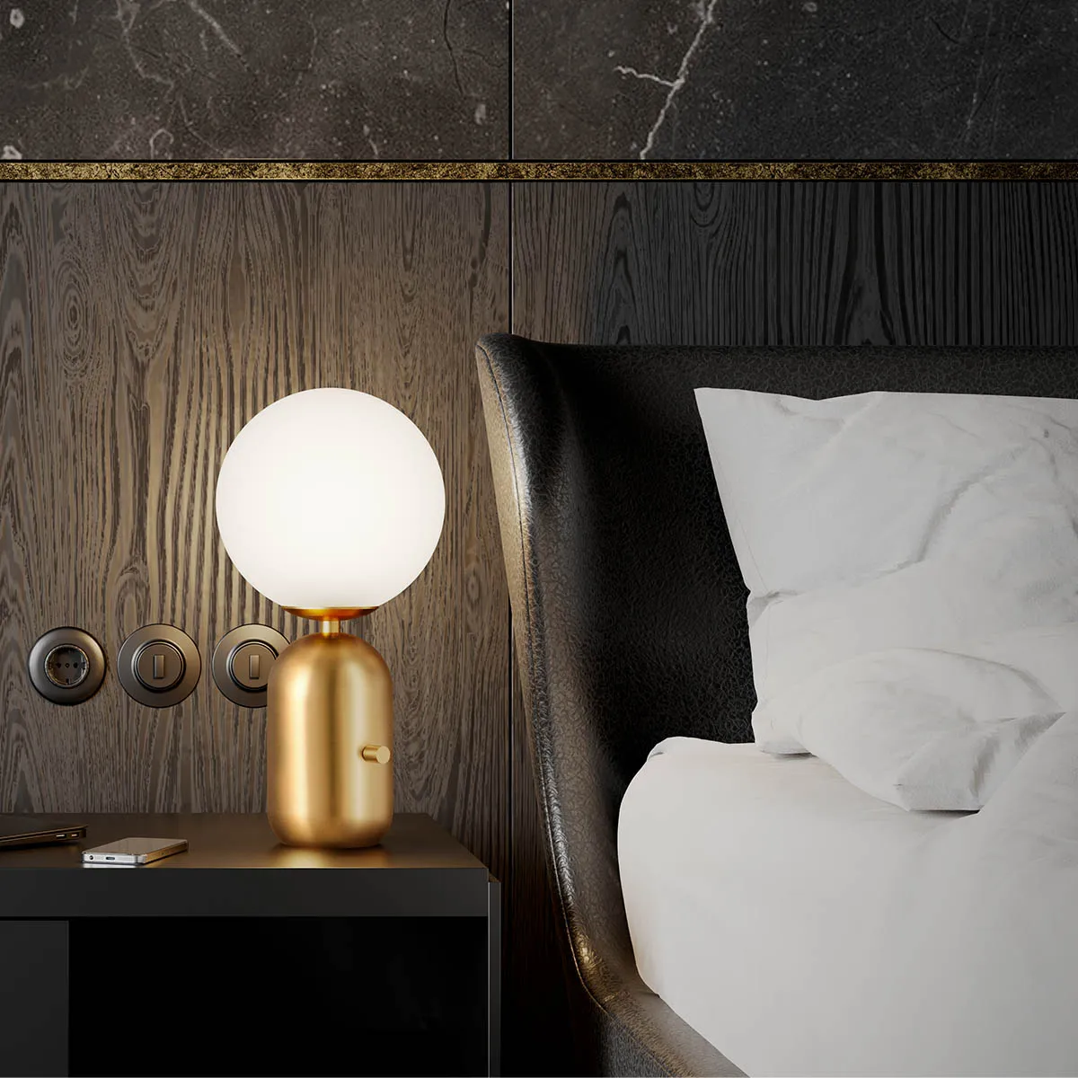 Veioză Helios 1X28W E14 MATT BLACK/WHITE GLASS D150