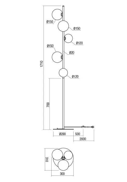 Lampadar Roy 5X10W G9 MATT BRASS/GOLD + COFFEE IP20