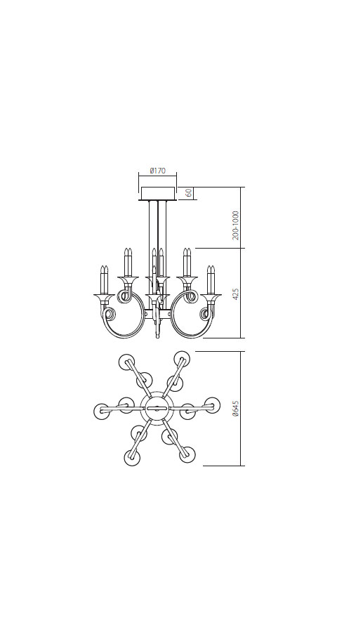 Candelabru CHATEAU LED 119 W 3000 K Auriu