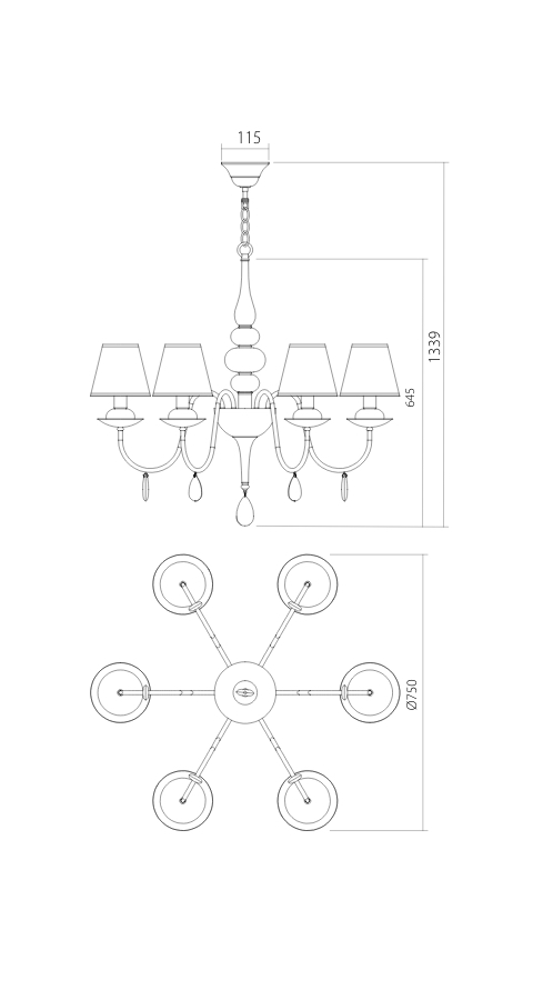 Candelabru ELIZEE E14 6 x max. 28 W Negru Mat