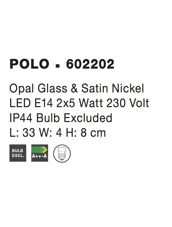 Aplică POLO E14, compatibil 2x40 W, 220-240 V, IP44, sticlă