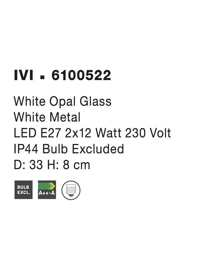 Plafonieră IVI E27, 2x12 W, 220-240 V, IP44, metal și sticlă