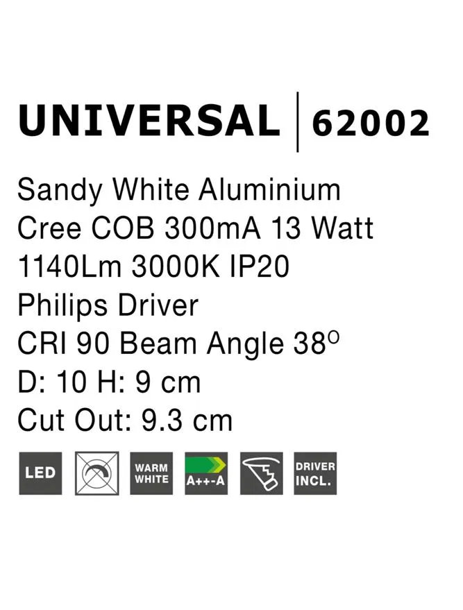 Plafonieră UNIVERSAL LED 13 W, 220-240 V, 1140 lm, 3000K, IP20, CRI ≥90, aluminiu