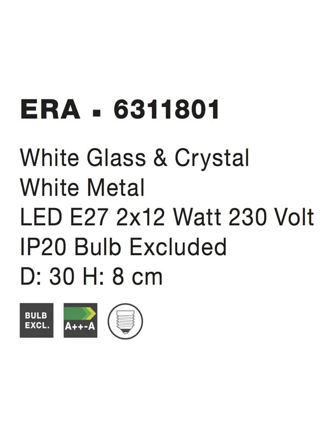 Plafonieră ERA E27, 2x12 W, 220-240 V, IP20, cristal, metal și sticlă