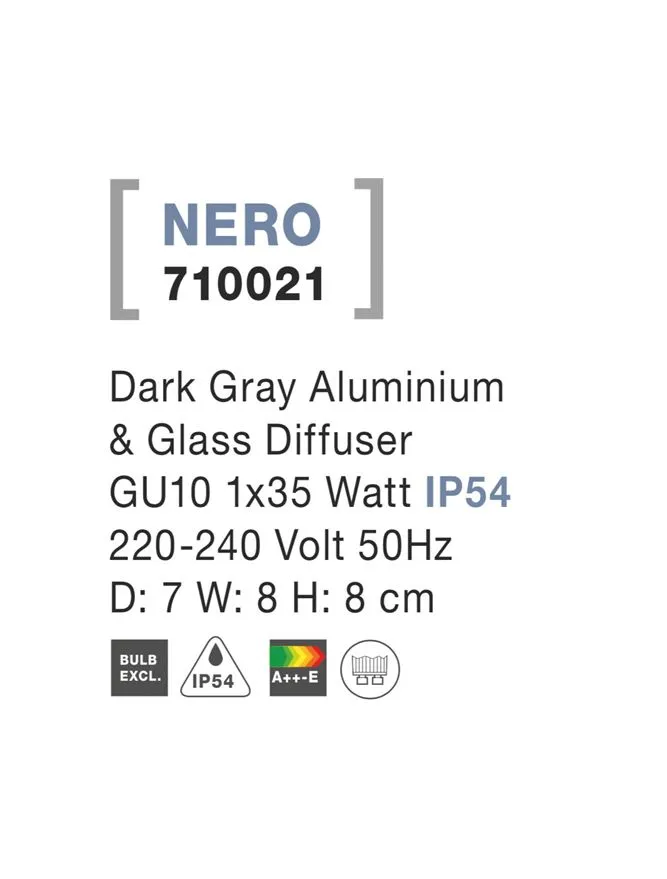 Aplică exterior NERO GU10, compatibil 1x35 W, 220-240 V, IP54, aluminiu și sticlă