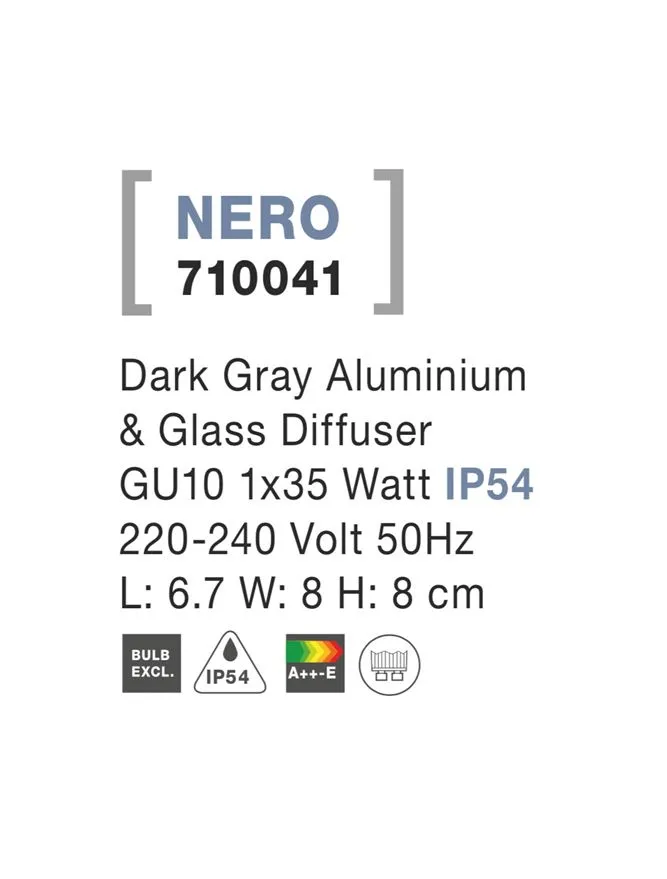 Aplică exterior NERO GU10, compatibil 1x35 W, 220-240 V, IP54, aluminiu și sticlă 4