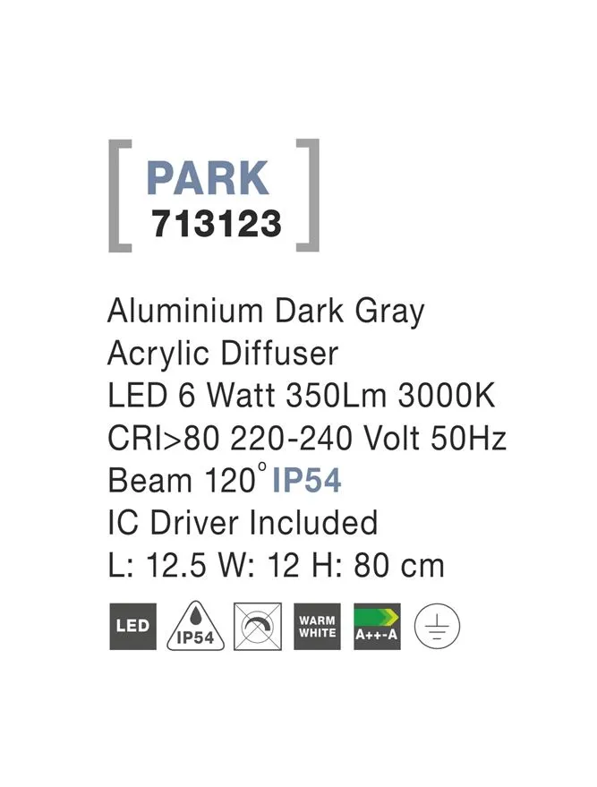 Stâlp PARK LED 6 W, 220-240 V, 350 lm, 3000K, IP54, aluminiu și acril