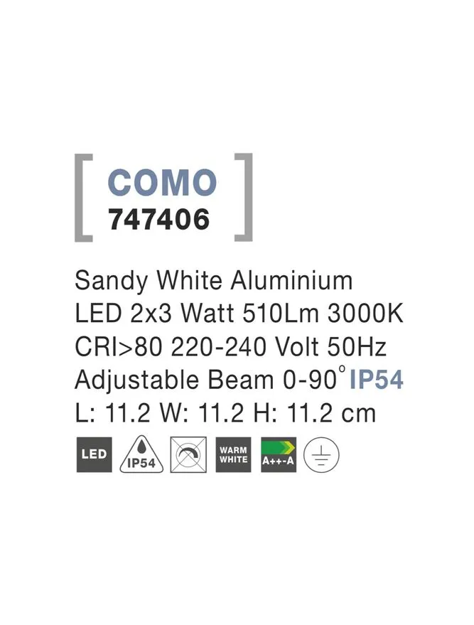 Aplică exterior COMO LED 2x3 W, 220-240 V, 510 lm, 3000K, IP54, aluminiu
