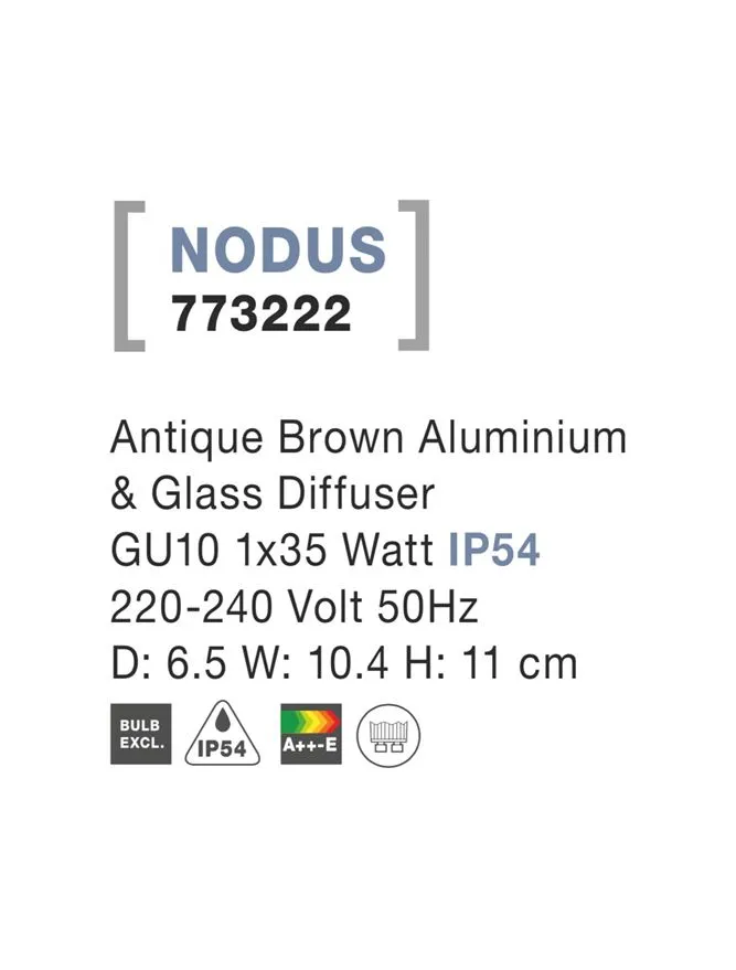 Aplică exterior NODUS GU10, compatibil 1x35 W, 220-240 V, IP54, aluminiu și sticlă