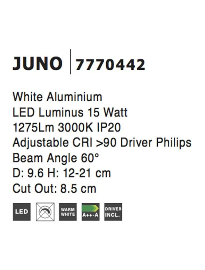 Spot JUNO 15 W, 220-240 V, 1275 lm, 3000K, aluminiu