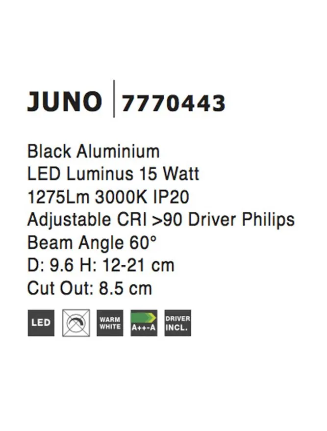 Spot JUNO 15 W, 220-240 V, 1275 lm, 3000K, aluminiu