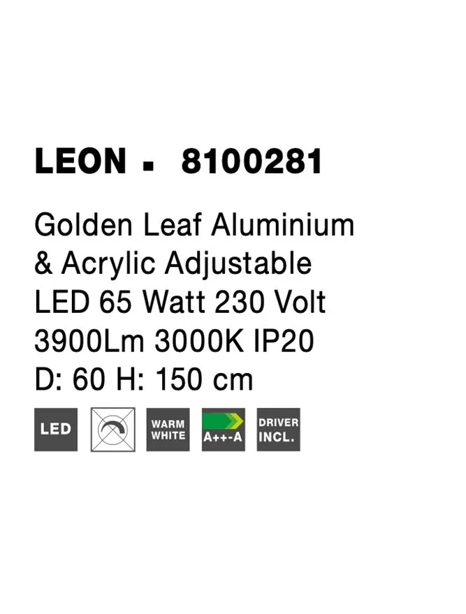 Suspensie LEON LED 65 W, 230 V, 4650 lm, 3000K, IP20, aluminiu și acril