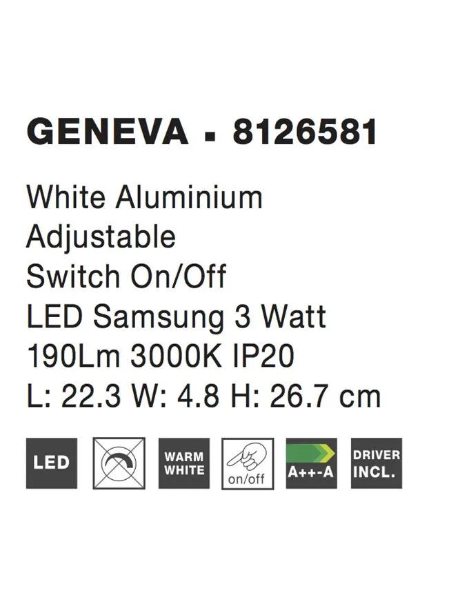 Aplică GENEVA LED 3 W, 220-240 V, 190 lm, 3000K, IP20, aluminiu