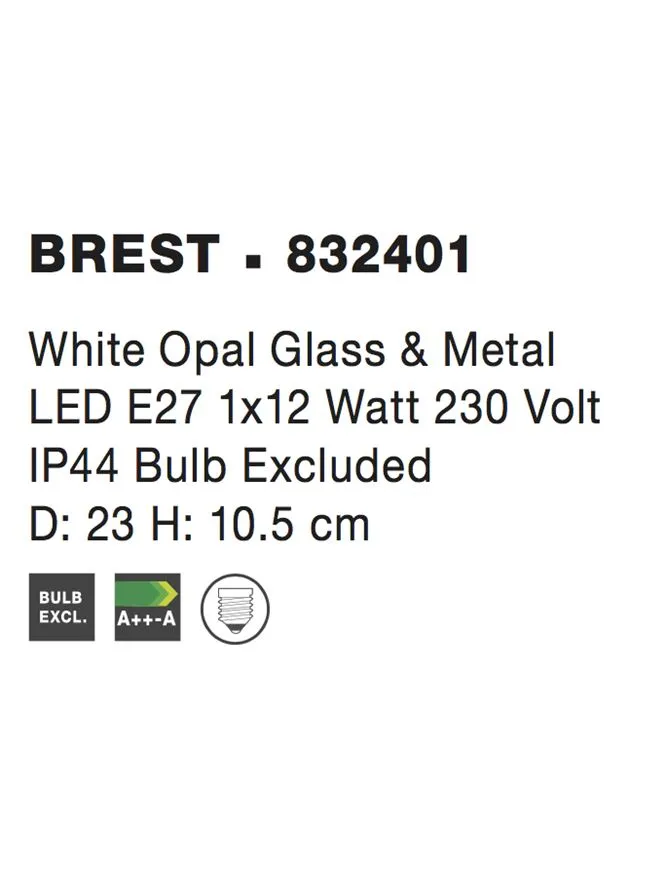 Plafonieră BREST E27, 1x12 W, 230 V, IP44, metal și sticlă