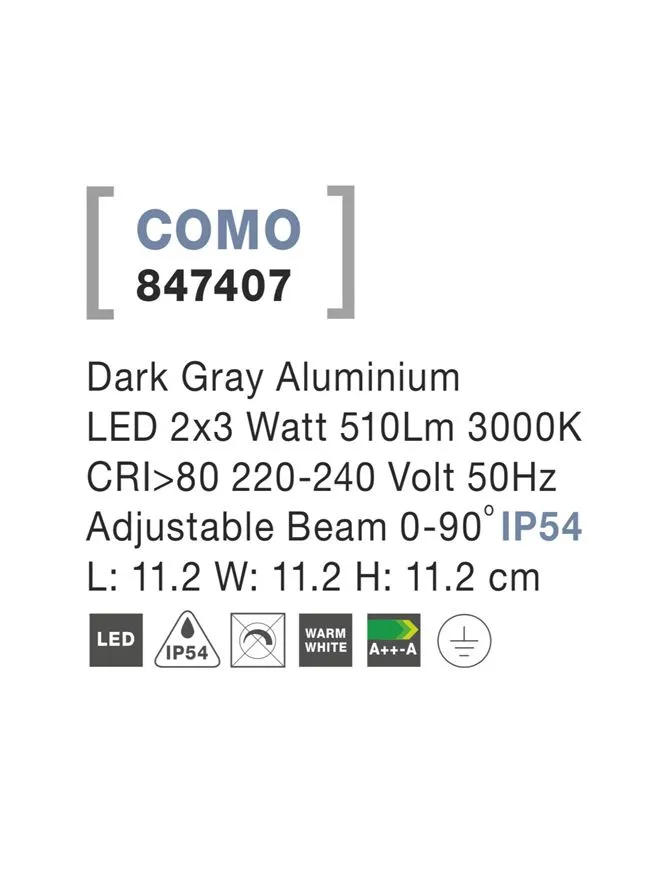 Aplică exterior COMO LED 2x3 W, 220-240 V, 510 lm, 3000K, IP54, aluminiu