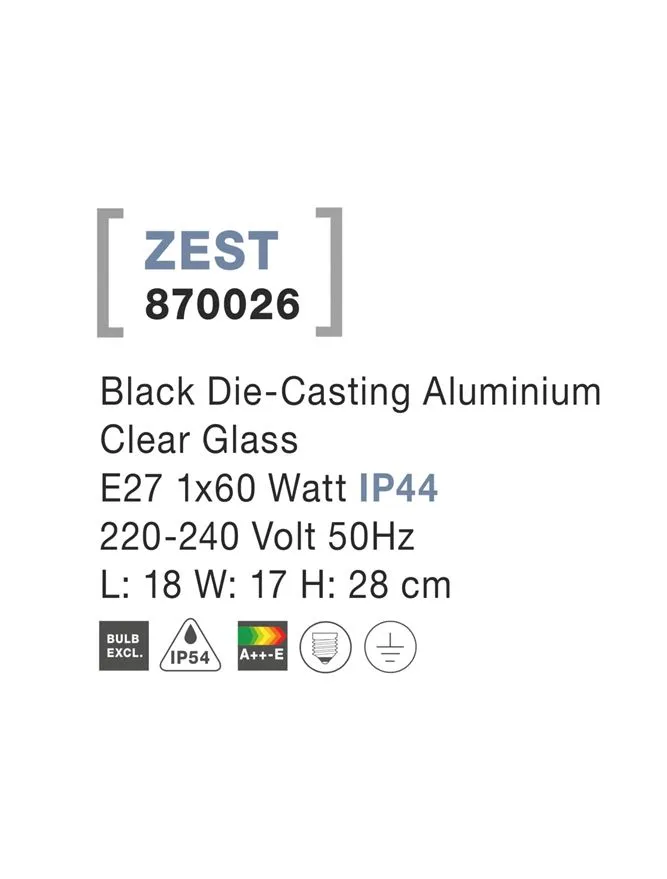 Aplică exterior ZEST E27, compatibil 1x60 W, 220-240 V, IP54, aluminiu și sticlă