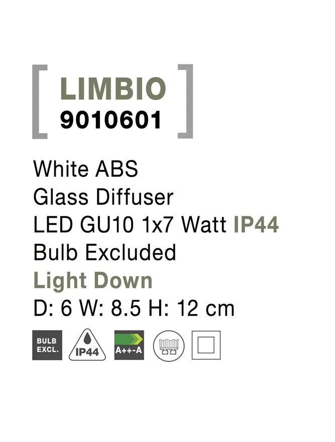 Aplică exterior LIMBIO GU10, 1x7 W, 220-240 V, IP44, sticlă și ABS