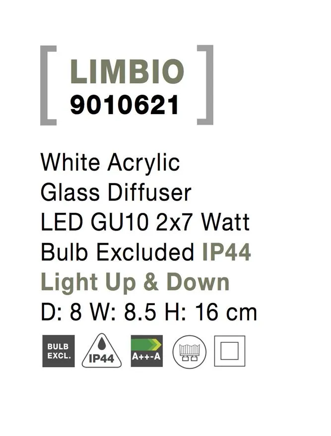 Aplică exterior LIMBIO GU10, 2x7 W, 220-240 V, IP44, acril și sticlă 6
