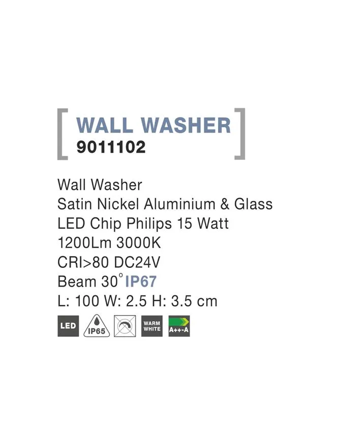 Aplică exterior WALL%20WASHER LED 15 W, 24 V, 746 lm, 3000K, IP67, aluminiu și sticlă
