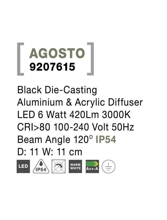 Aplică exterior AGOSTO LED 6 W, 100-240 V, 420 lm, 3000K, IP54, aluminiu și acril 5