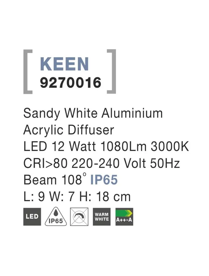 Aplică exterior KEEN LED 12 W, 220-240 V, 1080 lm, 3000K, IP65, aluminiu și acril 3