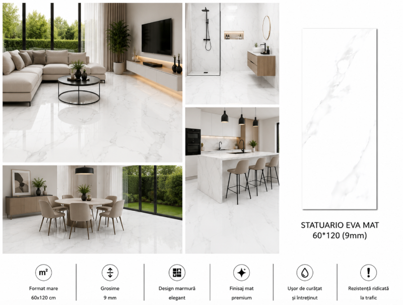 Gresie STATUARIO EVA MAT 60*120 ( 9mm)