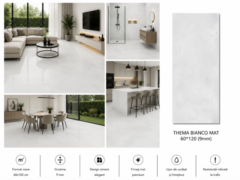Gresie THEMA BIANCO MAT  60*120 ( 9mm)
