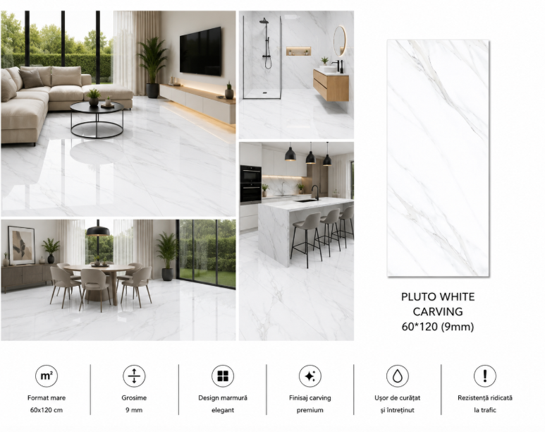 Gresie PLUTO WHITE Carving  60*120 ( 9mm)
