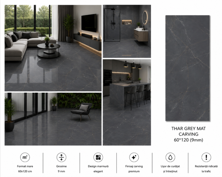 Gresie THAR GREY MAT Carving 60*120 ( 9mm)
