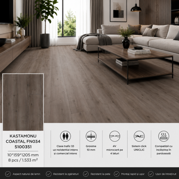 Laminat KASTAMONIU 10*159*1205 COASTAL FN034 5100351 (10mm*8pcs*1.533m2)