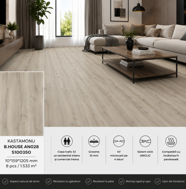 Laminat KASTAMONIU 10*159*1205 B.HOUSE AN028 5100350 (10mm*8pcs*1.533m2)