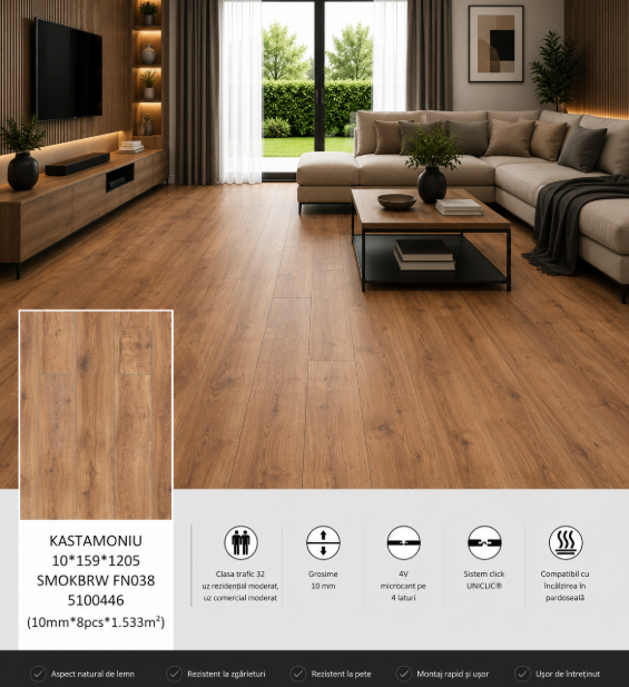 Laminat KASTAMONIU 10*159*1205 SMOKBRW FN038 5100446 (10mm*8pcs*1.533m2)