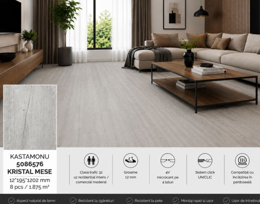 Laminat KASTAMONU 5086576 KRISTAL MESE 12*195*1202mm (8pcs/1.875m2)
