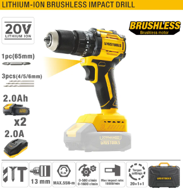 Masina de gaurit cu percutie pe acumulator litiu-ion 20V UY-ITL20551C(DM)