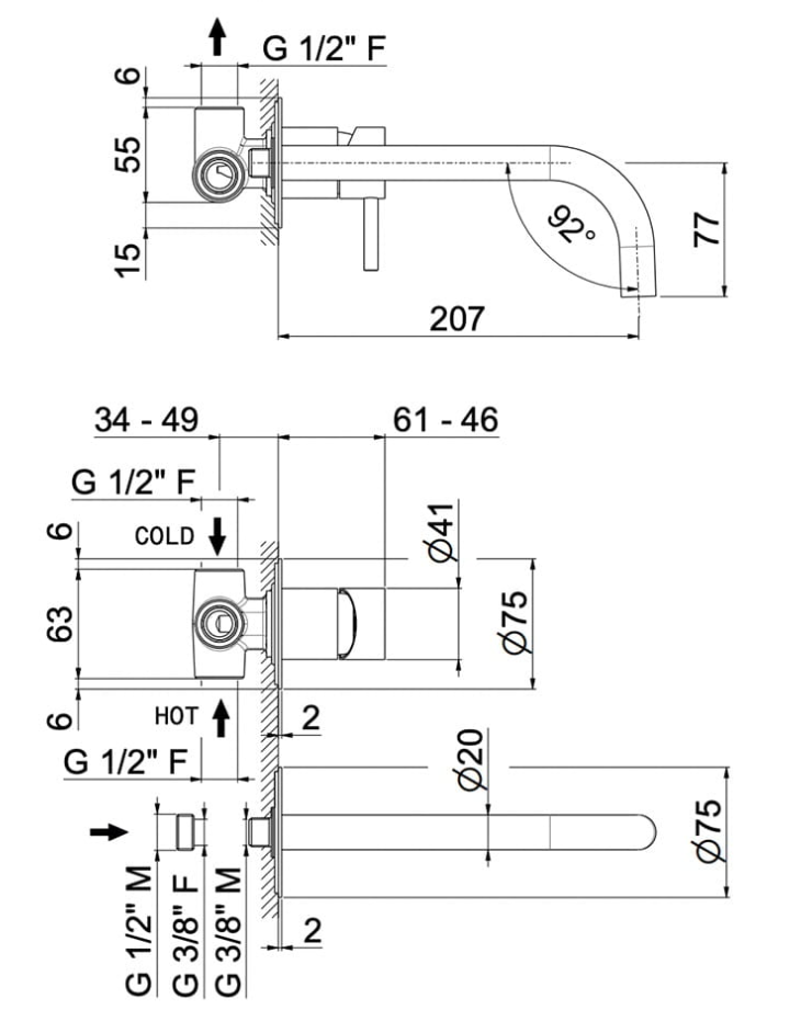 Baterie pentru lavoar de montare ascunsă Vema Otago
