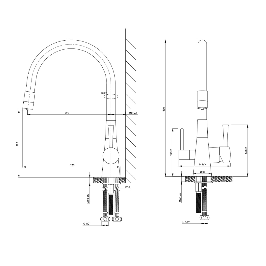 Lemark Comfort LM3075W pentru bucătărie cu țeavă flexibilă și conexiune la filtru de apă potabilă
