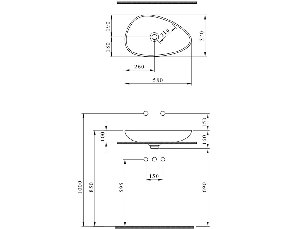 Lavoar Bocchi Etna 1114-001-0125 38cm 595*370mm