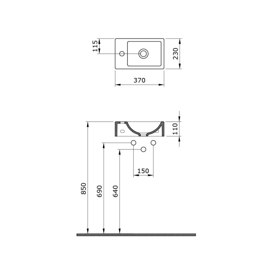 Lavoar Bocchi Milano 23x37cm partea dreapta